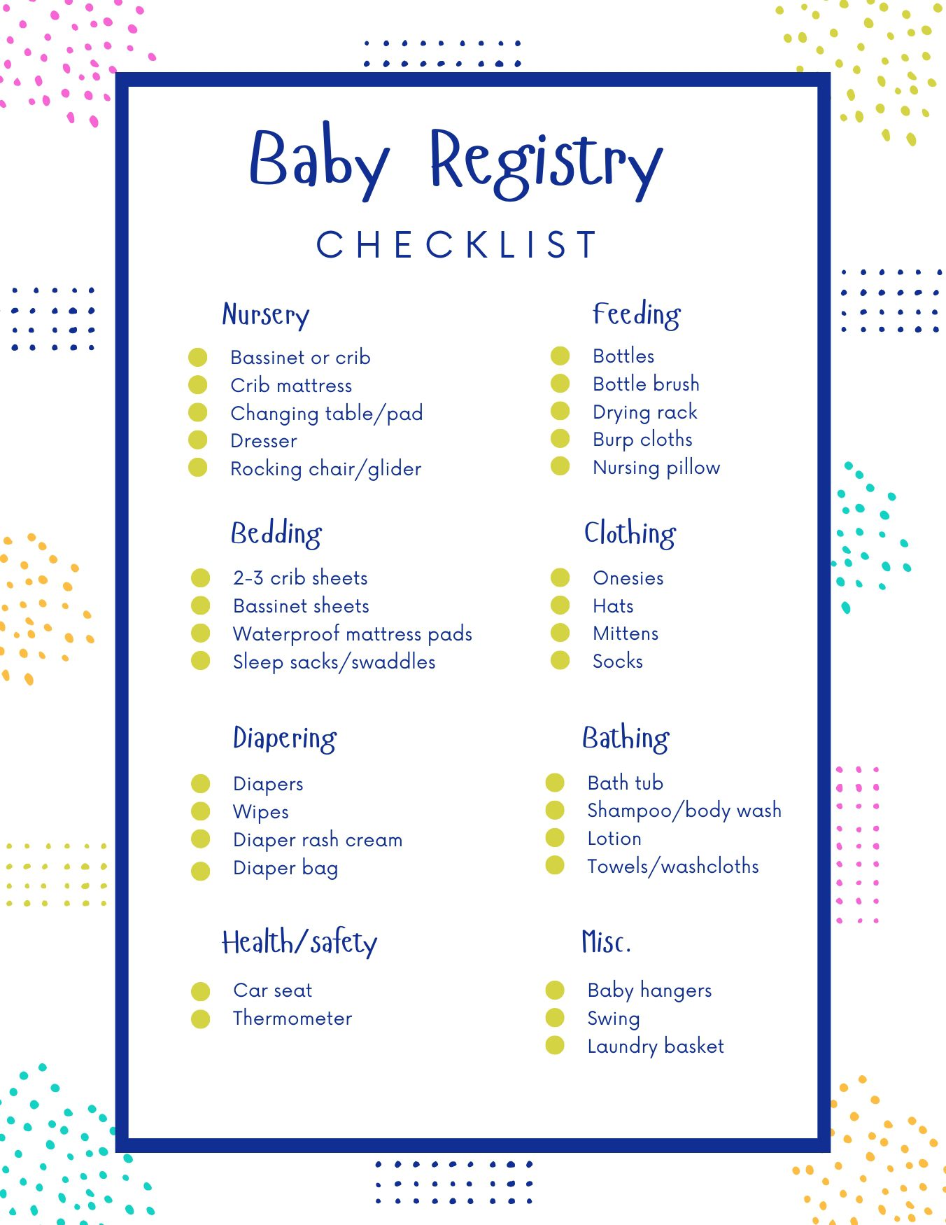 Baby registry checklist for first time parents