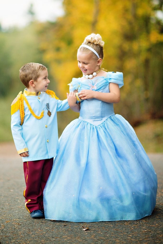 Cinderella and prince charming costumes for a 4th birthday party